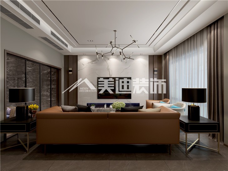 雙灣國際190平現(xiàn)代風(fēng)裝修案例圖—客廳