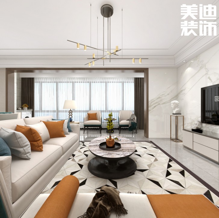 建發(fā)悅府130㎡現(xiàn)代風格案例效果圖--客廳